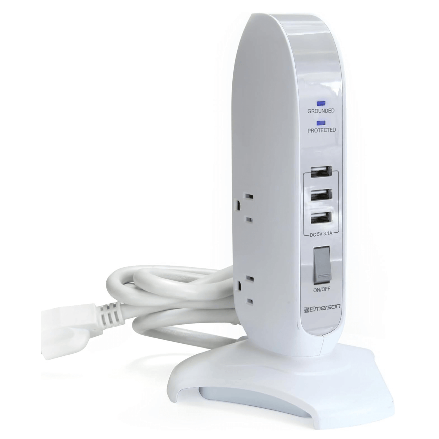 Emerson 5-Outlet + USB Charging Tower with Surge Protection and On/