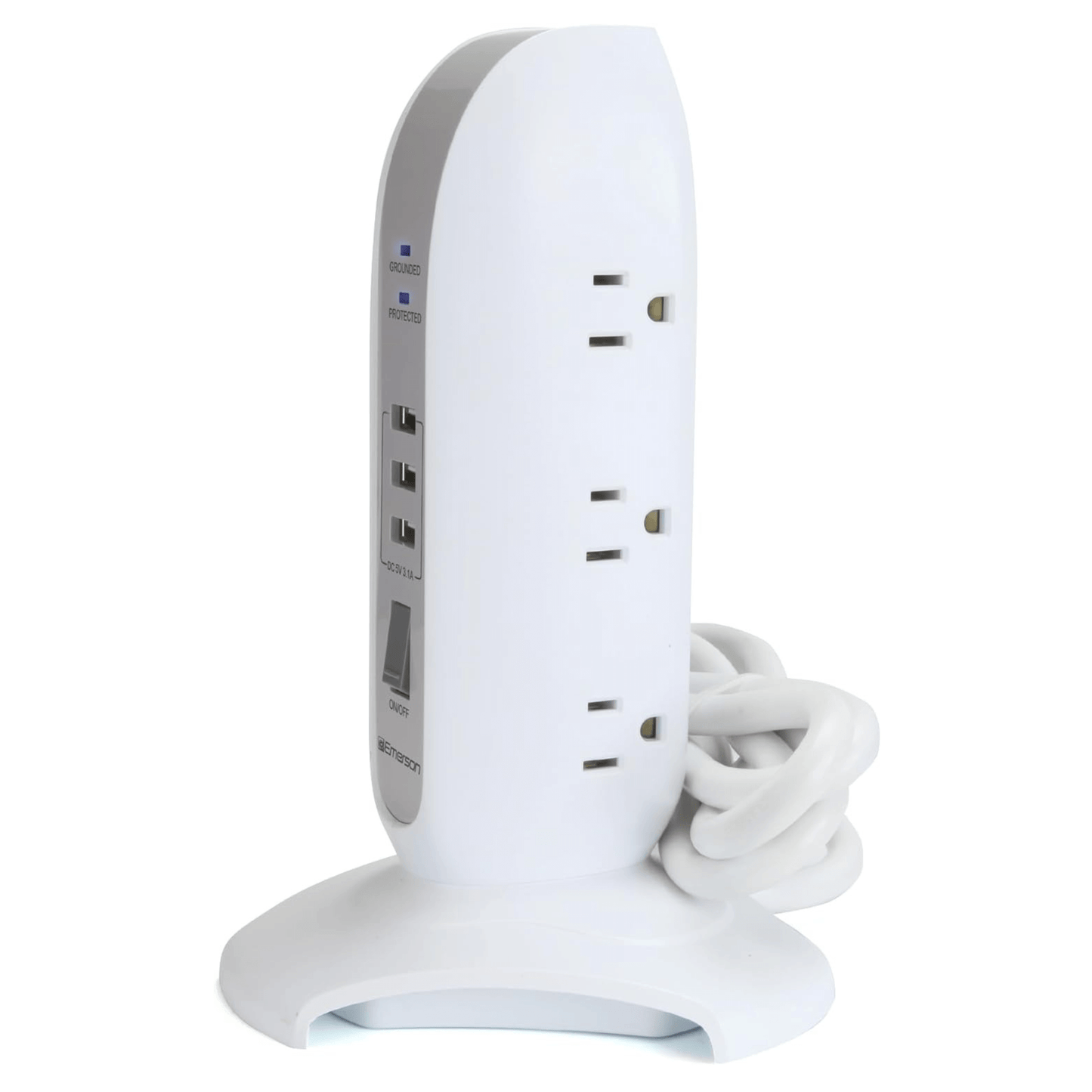 Emerson 5-Outlet + USB Charging Tower with Surge Protection and On/