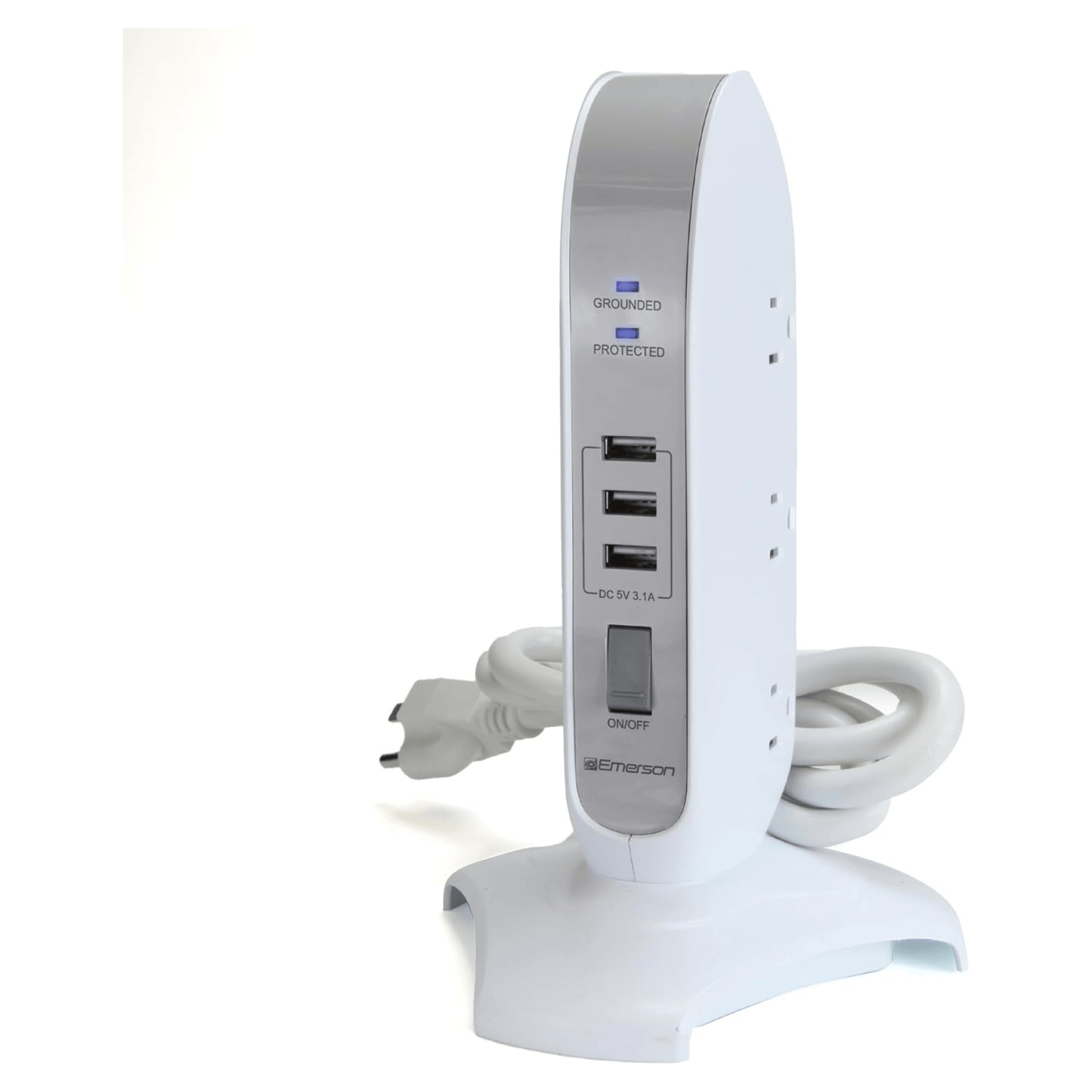 Emerson 5-Outlet + USB Charging Tower with Surge Protection and On/