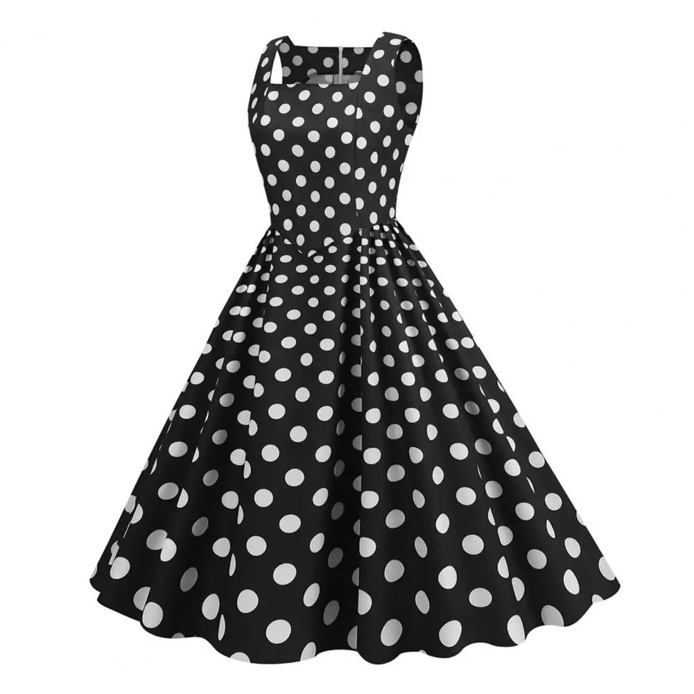 Women Party Dress Vintage-inspired A-line Midi Dress with Square Neck