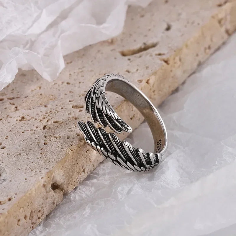 Silver Color Hip Hop Vintage Couples Creative Wings Open Rings For