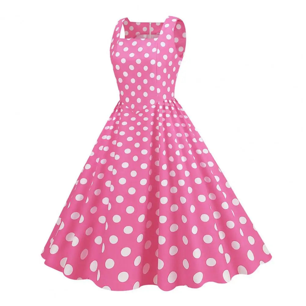 Women Party Dress Vintage-inspired A-line Midi Dress with Square Neck