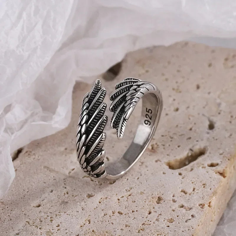 Silver Color Hip Hop Vintage Couples Creative Wings Open Rings For