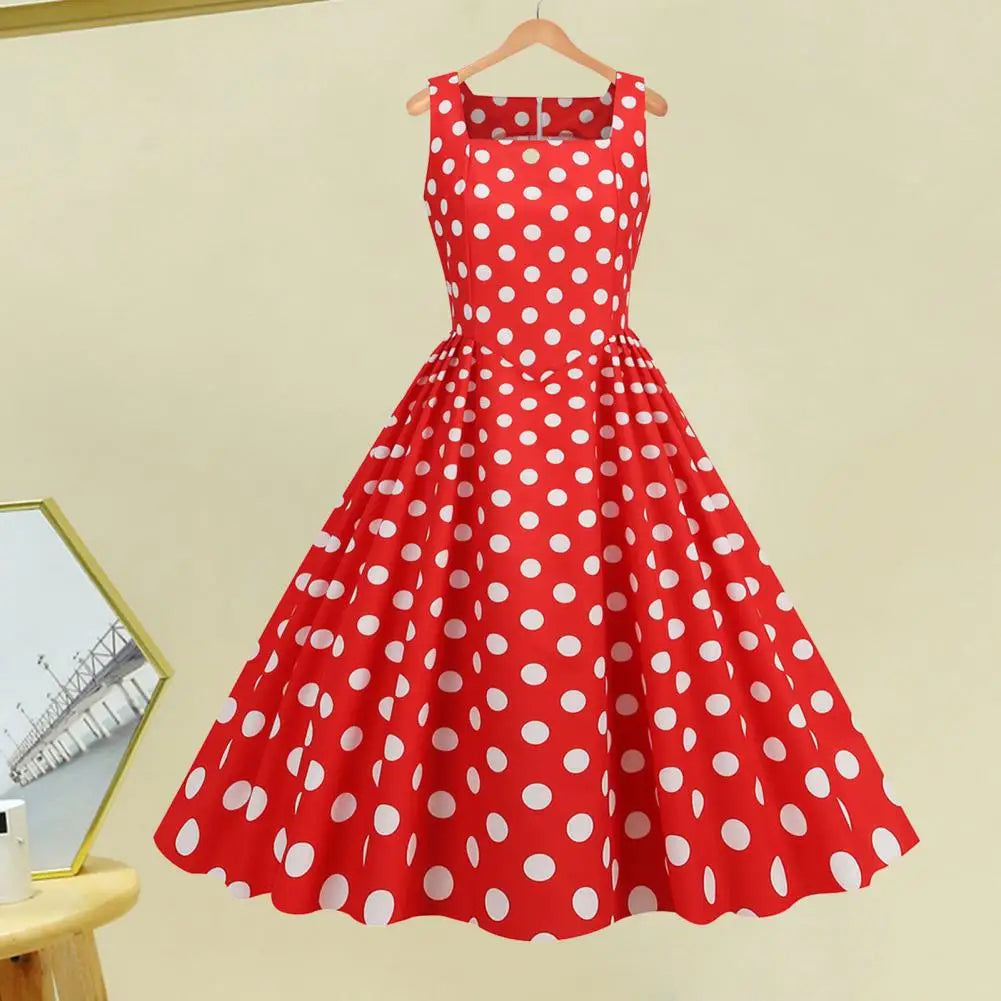 Women Party Dress Vintage-inspired A-line Midi Dress with Square Neck