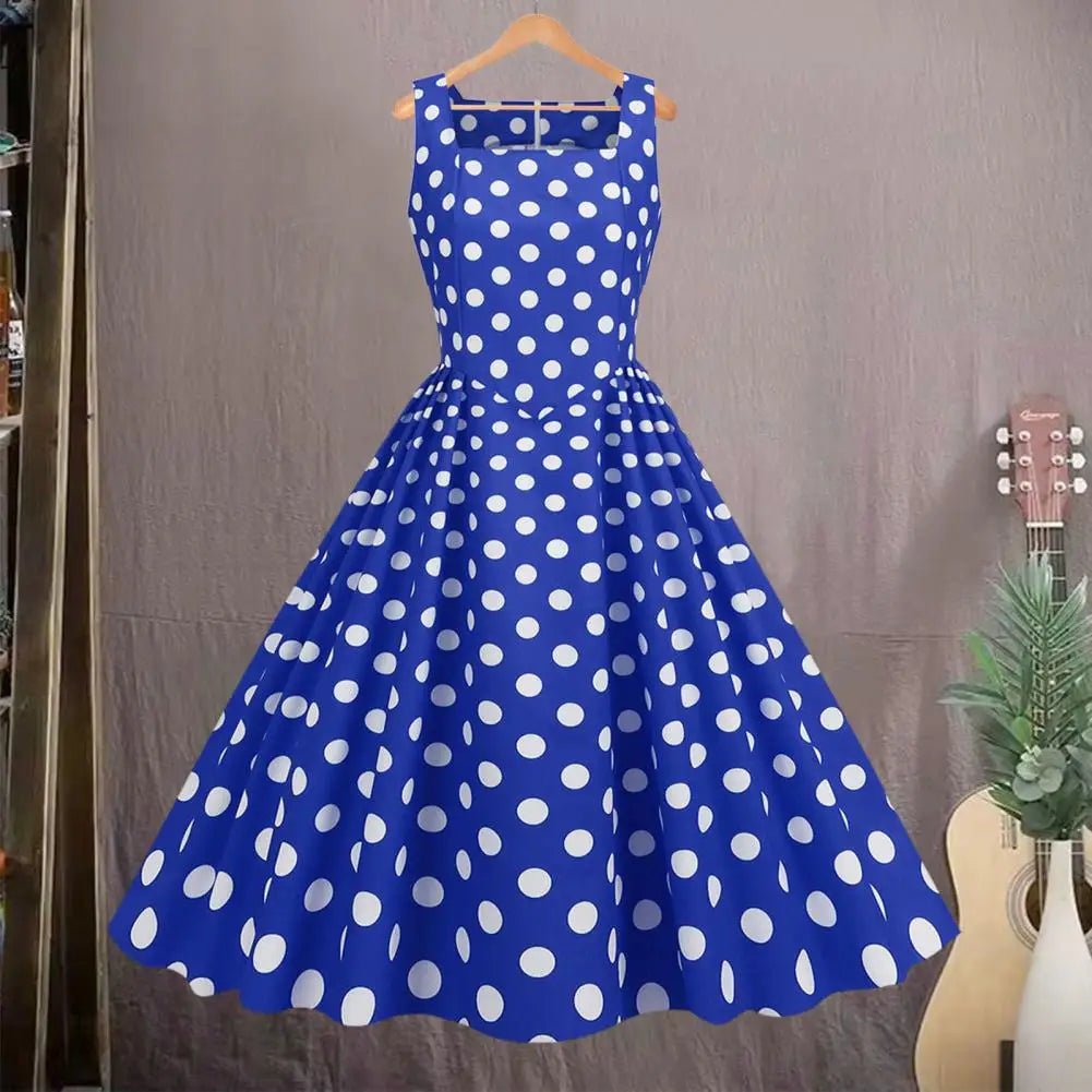 Women Party Dress Vintage-inspired A-line Midi Dress with Square Neck