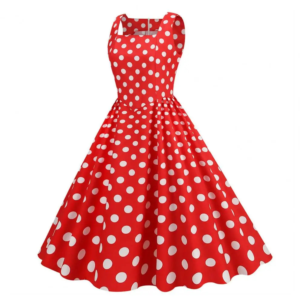 Women Party Dress Vintage-inspired A-line Midi Dress with Square Neck