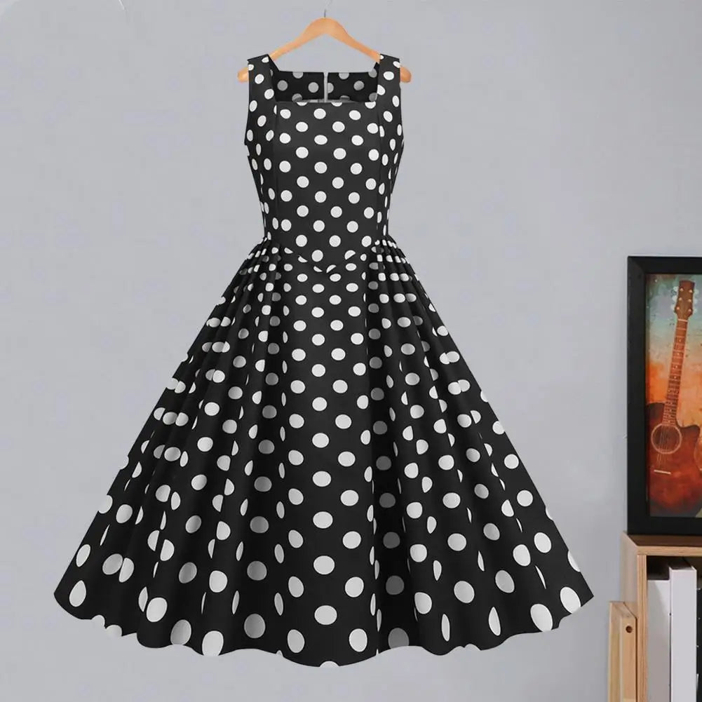 Women Party Dress Vintage-inspired A-line Midi Dress with Square Neck