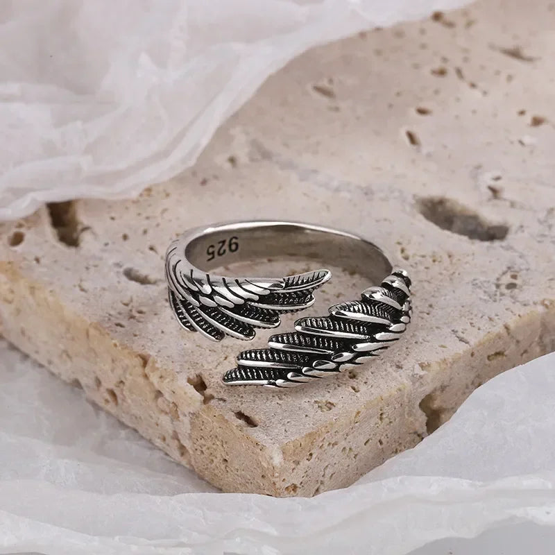 Silver Color Hip Hop Vintage Couples Creative Wings Open Rings For