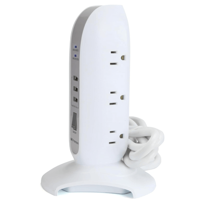 Emerson 5-Outlet + USB Charging Tower with Surge Protection and On/