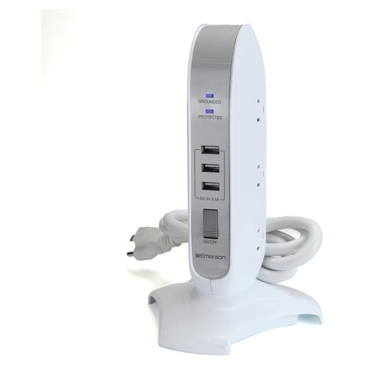 Emerson 5-Outlet + USB Charging Tower with Surge Protection and On/