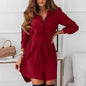 Knee-Length Casual A-Line Slim Fit Shirt Dress with Long Sleeves