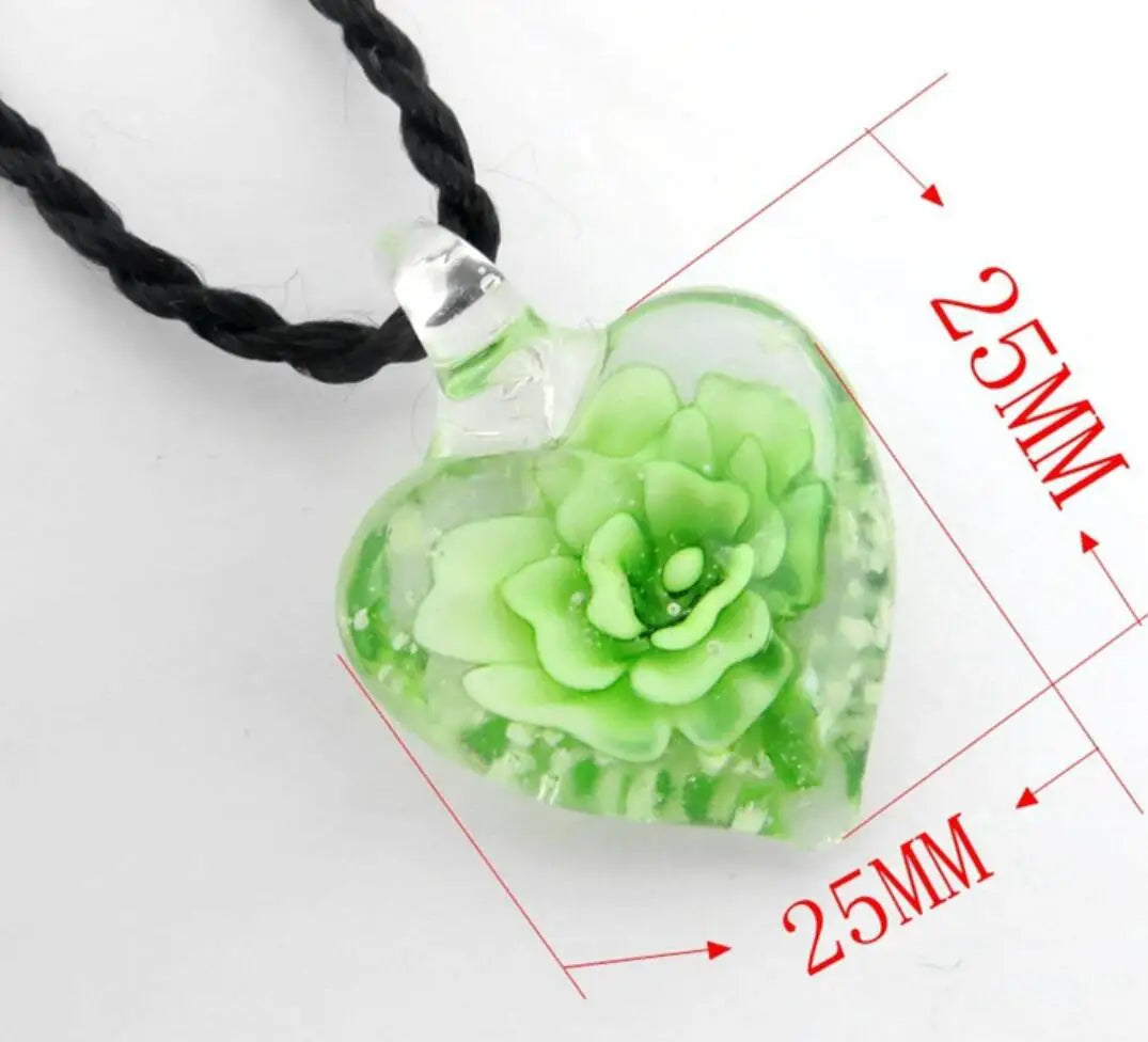 New Handmade Murano Lampwork Glass Colorful Heart Flower Pendant Fit