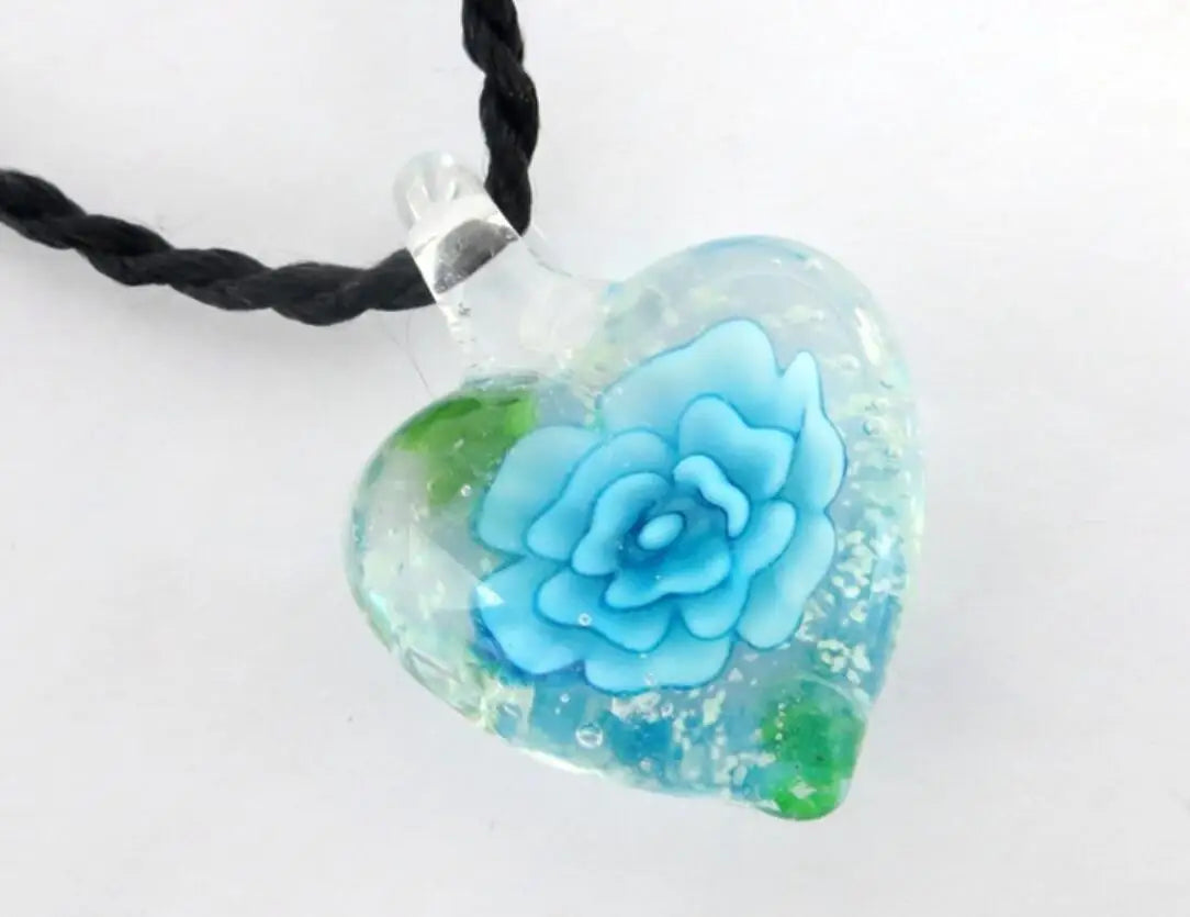 New Handmade Murano Lampwork Glass Colorful Heart Flower Pendant Fit