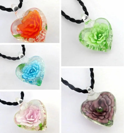 New Handmade Murano Lampwork Glass Colorful Heart Flower Pendant Fit