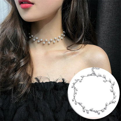 European Vintage Beaded Pearl Choker Necklace for Women Girls Simple