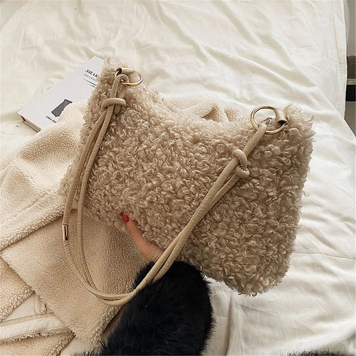 New Autumn Winter Lambswool Shoulder Crossbody Bag For Women Large