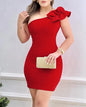 Summer Fashion Red Appliques Women Mini Party Dress Bodycon Elegant