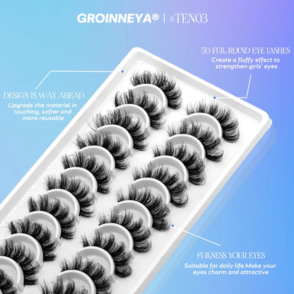 GROINNEYA 5/10 pairs 3D Mink Lashes Faux Mink Fluffy Lash Soft Full