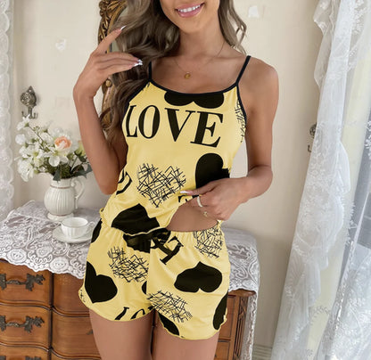 Women's Heart Print Summer Sleepwear Cami Top and Shorts Night Sleep
