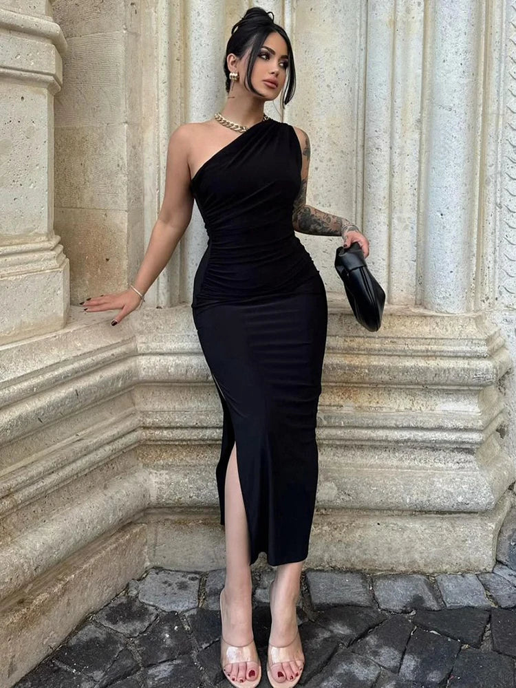 Summer Black New Dress Women Fashion Sexy Split Sleeveless Backless