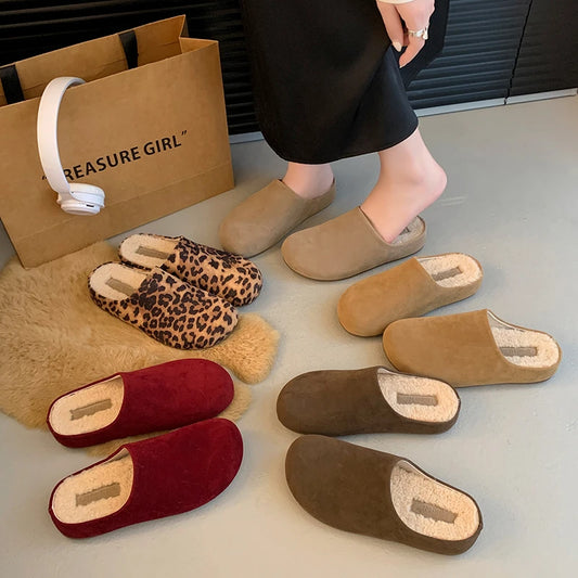 Winter Woman Slipper Shoes Loafers Slides Cover Toe Platform Pantofle