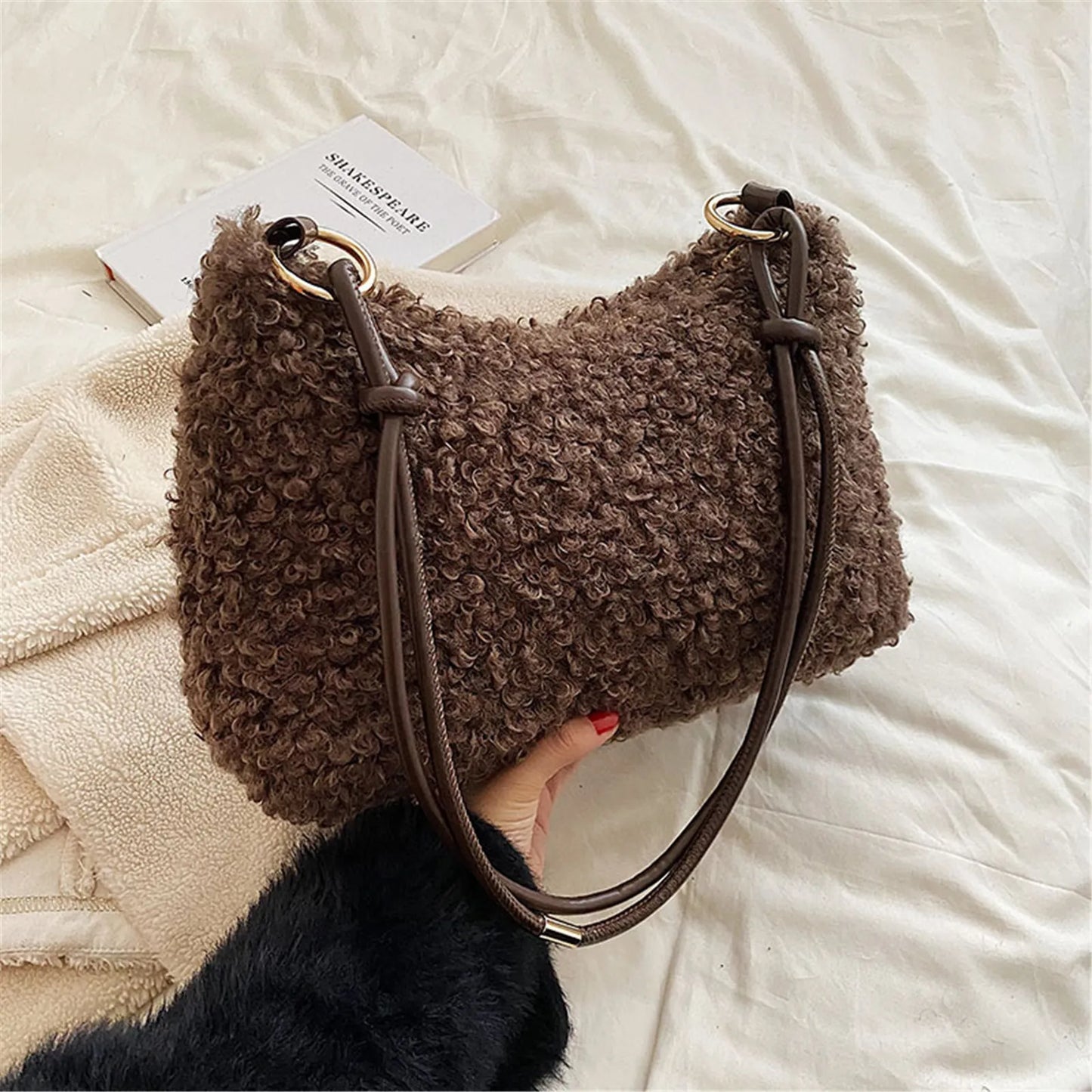 New Autumn Winter Lambswool Shoulder Crossbody Bag For Women Large