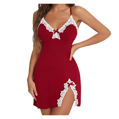Women Sleepwear Lace Silk Satin Nightdress Sexy Lingerie Sleeveless