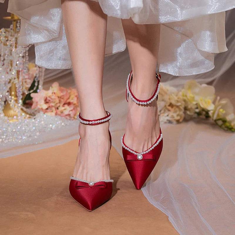 Chinese Style Silk Shoes Women Satin Wedding Sandles Win Red Bride