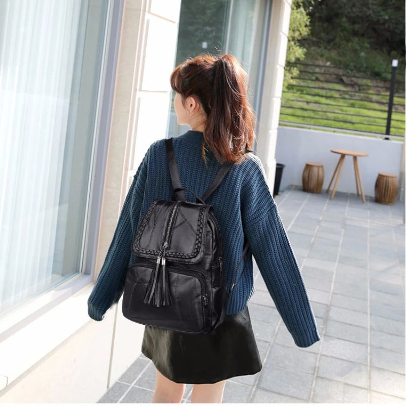 New Fashion Leisure Women's Simple Backpack Travel Soft Pu Leather