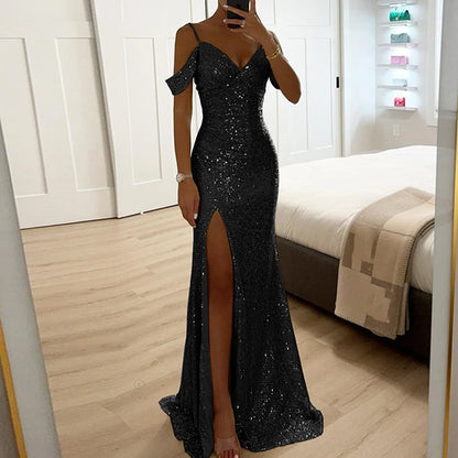 Luxury Glitter Sequins Evening Gala Dress Women Banquet   Hollow