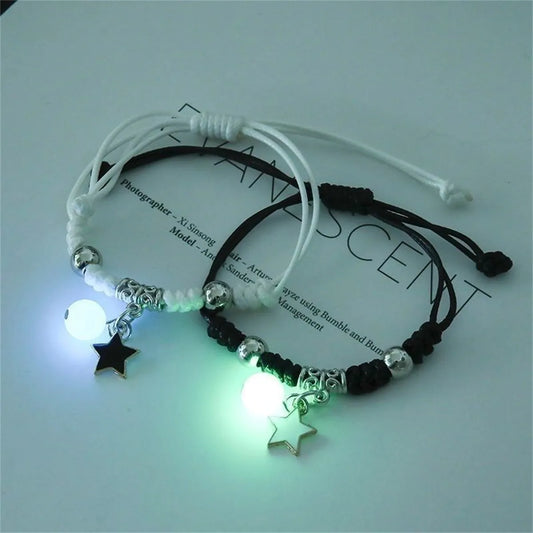 Fashion Luminous Beads Star Couple Bracelet For Women Men Charm Cat