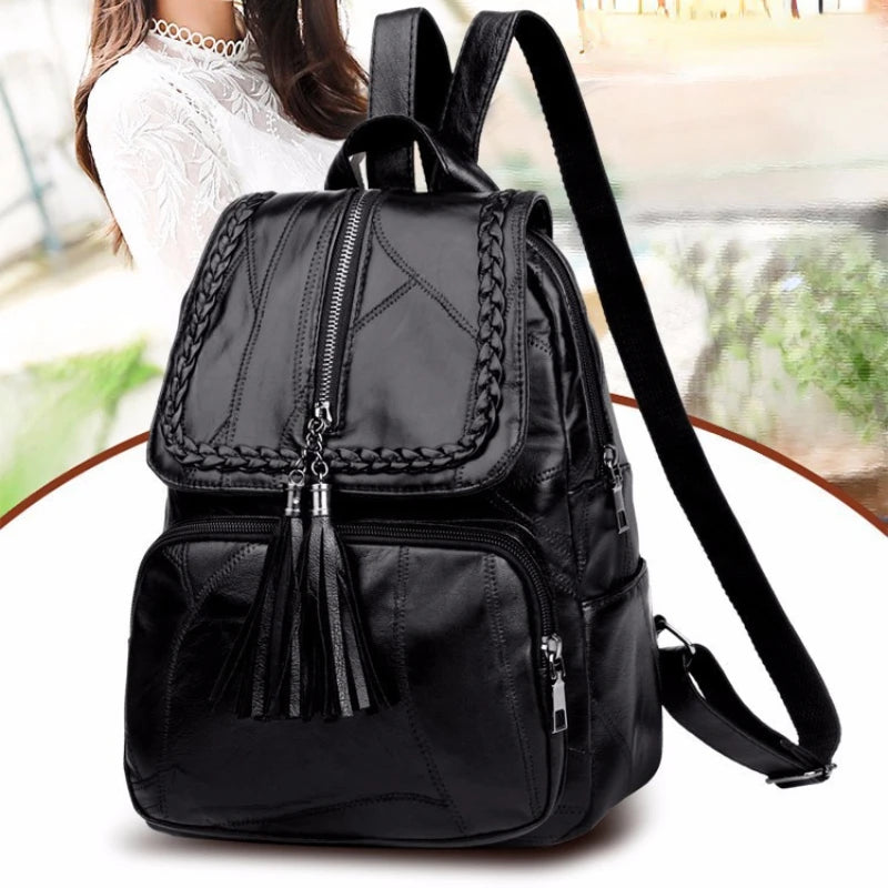 New Fashion Leisure Women's Simple Backpack Travel Soft Pu Leather