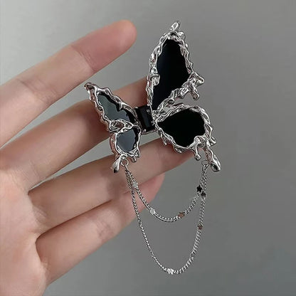 Fashion Metal Chain Butterfly Brooch Tassel Pendant for Women Lapel