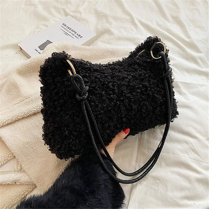 New Autumn Winter Lambswool Shoulder Crossbody Bag For Women Large