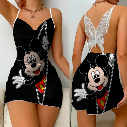 Mini Dress Pajama Skirt Bow Knot Party Dresses Satin Surface Minnie