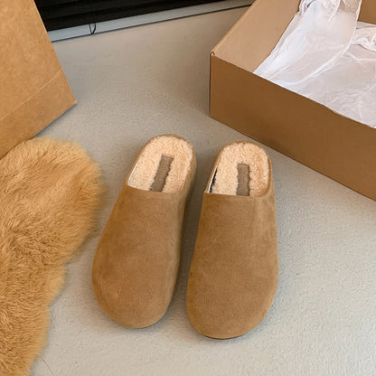 Winter Woman Slipper Shoes Loafers Slides Cover Toe Platform Pantofle
