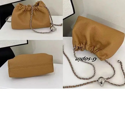 Hot Sale Silver Ball Chain Genuine Leather Small Bucket Bag Fashion