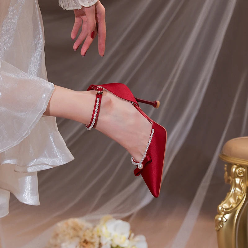 Chinese Style Silk Shoes Women Satin Wedding Sandles Win Red Bride