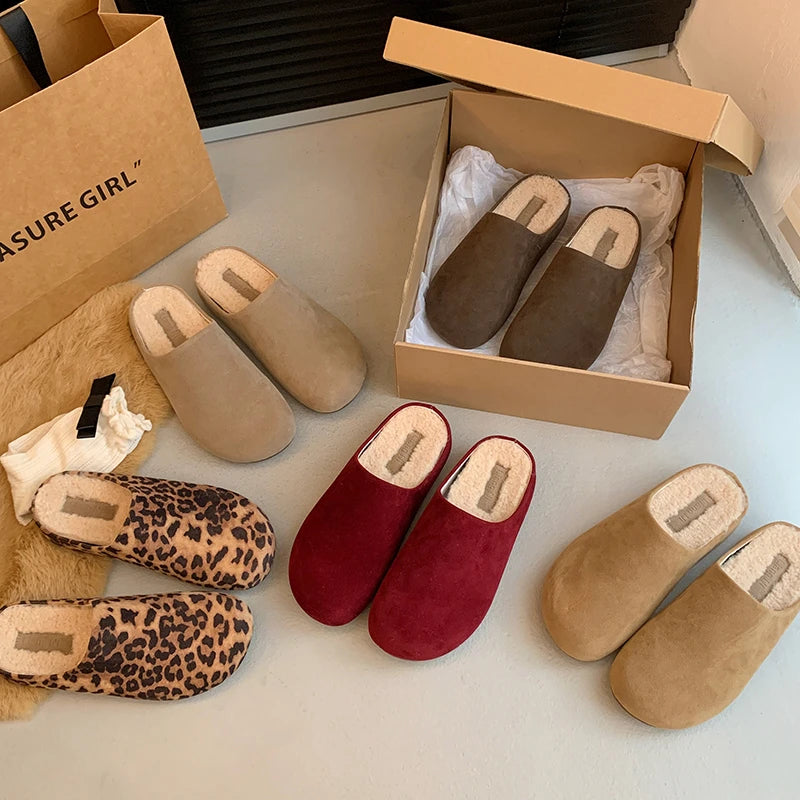 Winter Woman Slipper Shoes Loafers Slides Cover Toe Platform Pantofle