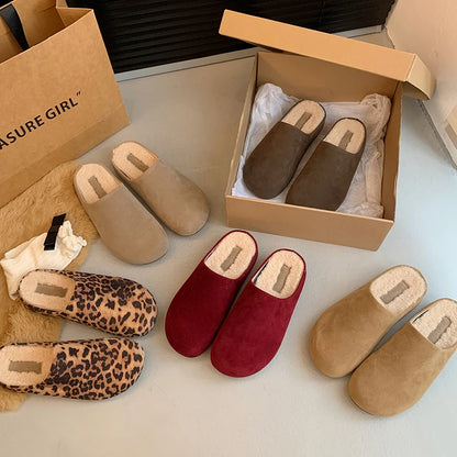 Winter Woman Slipper Shoes Loafers Slides Cover Toe Platform Pantofle