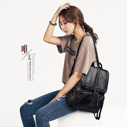 New Fashion Leisure Women's Simple Backpack Travel Soft Pu Leather