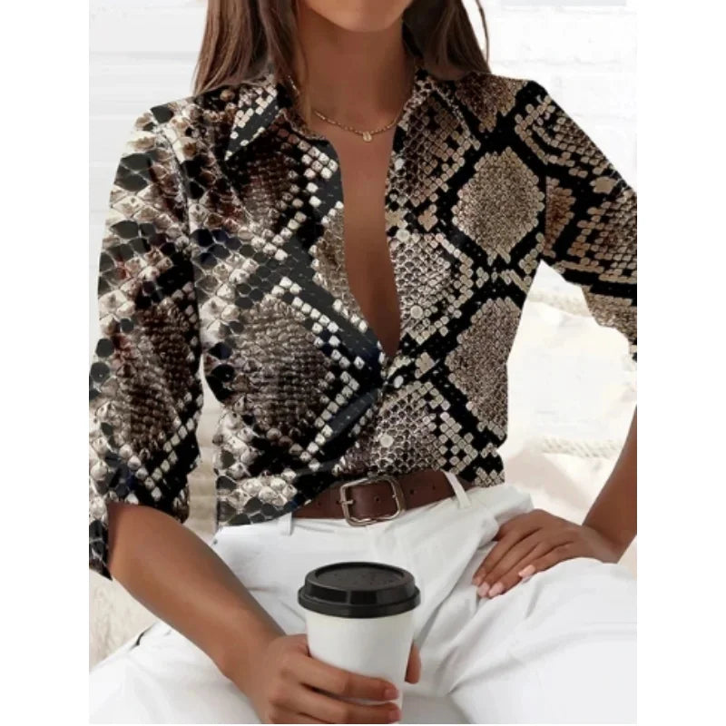 2024 New Leopard Print Pattern Long Sleeve Shirt For Womens Loose