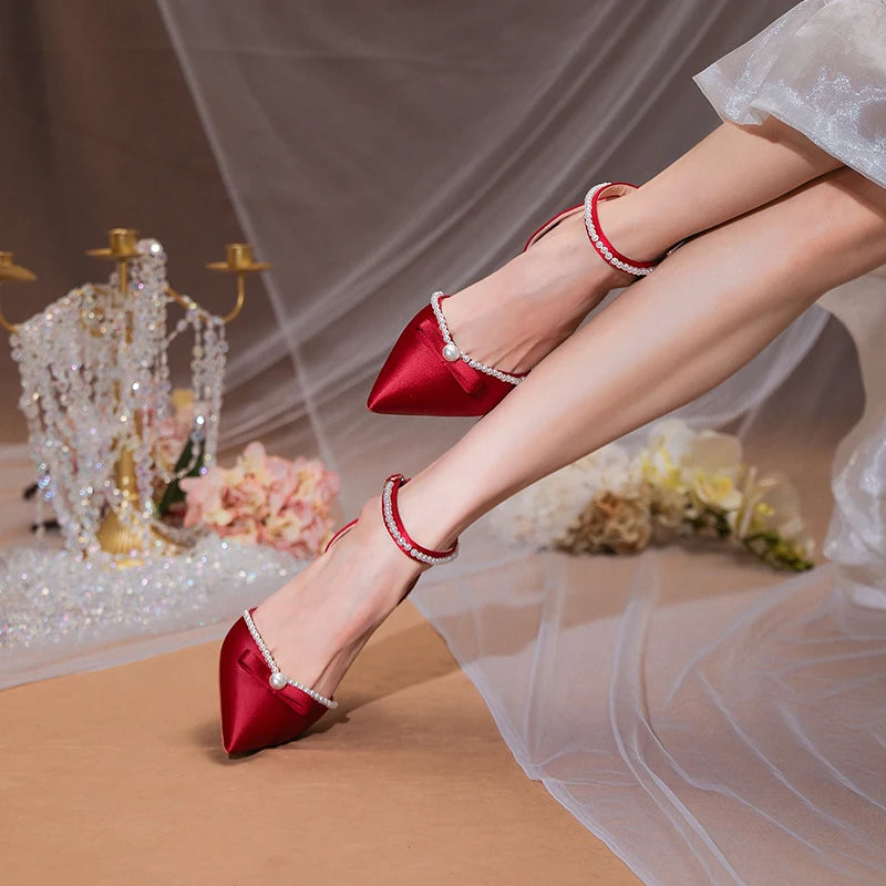 Chinese Style Silk Shoes Women Satin Wedding Sandles Win Red Bride