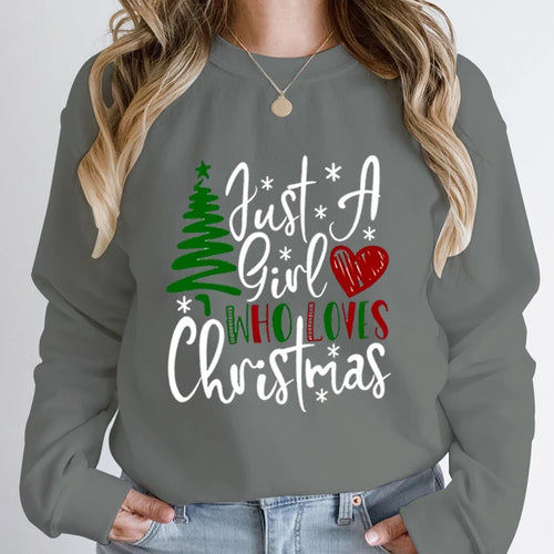 Just A Girl Who Loves Christmas Print Pullovers Women Fashion Pure