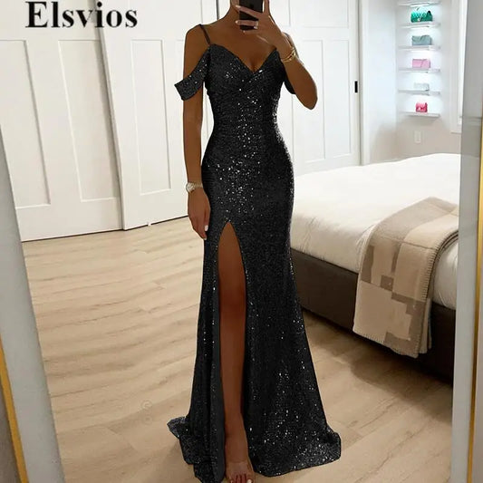 Luxury Glitter Sequins Evening Gala Dress Women Banquet   Hollow