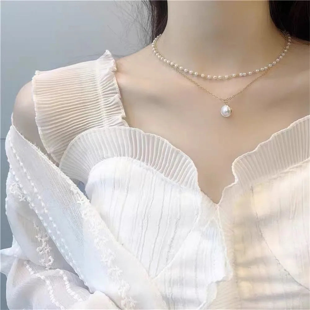 European Vintage Beaded Pearl Choker Necklace for Women Girls Simple