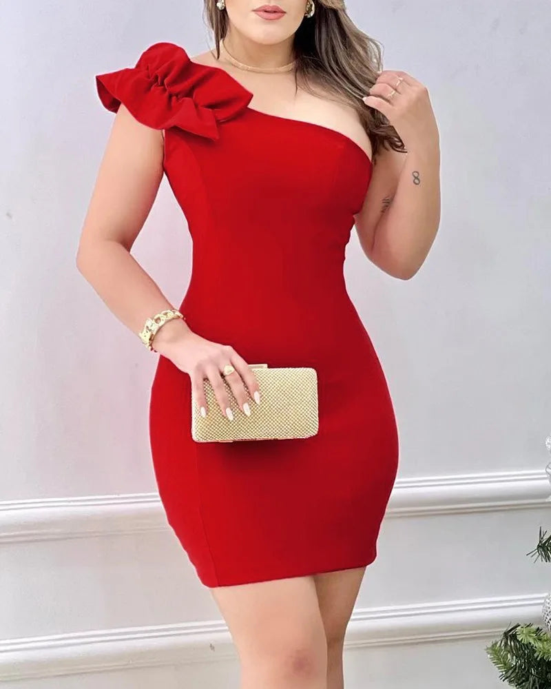 Summer Fashion Red Appliques Women Mini Party Dress Bodycon Elegant