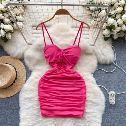 Sexy Solid Print Pleated Off Shoulder Mesh Slip Dress Chic Evening