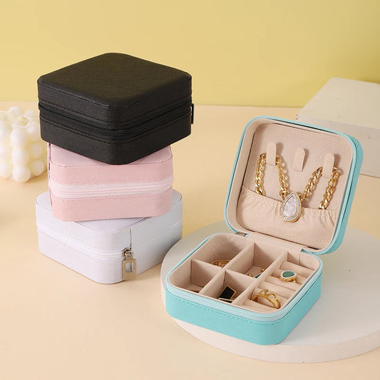 Portable Jewelry Storage Box Travel Organizer Jewelry Case Leather