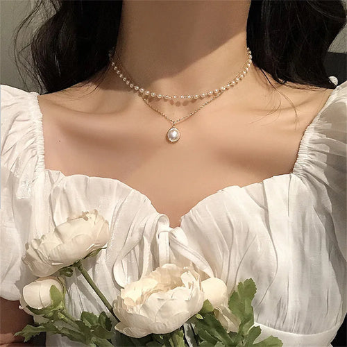 European Vintage Beaded Pearl Choker Necklace for Women Girls Simple